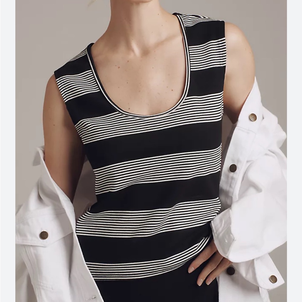 Anthropologie Bishop + Young Black and White Striped Sleeveless Top